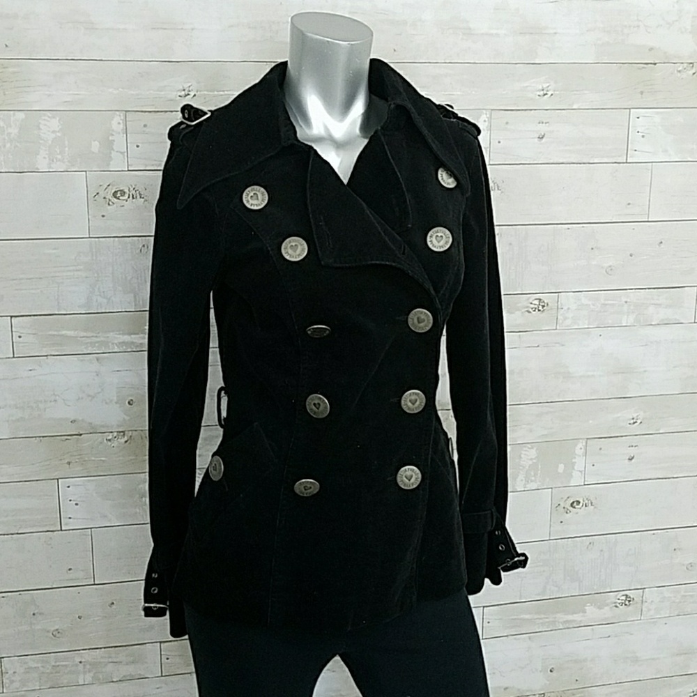 Betsey Johnson Black Blazer/ jacket military style with Silver Buttons